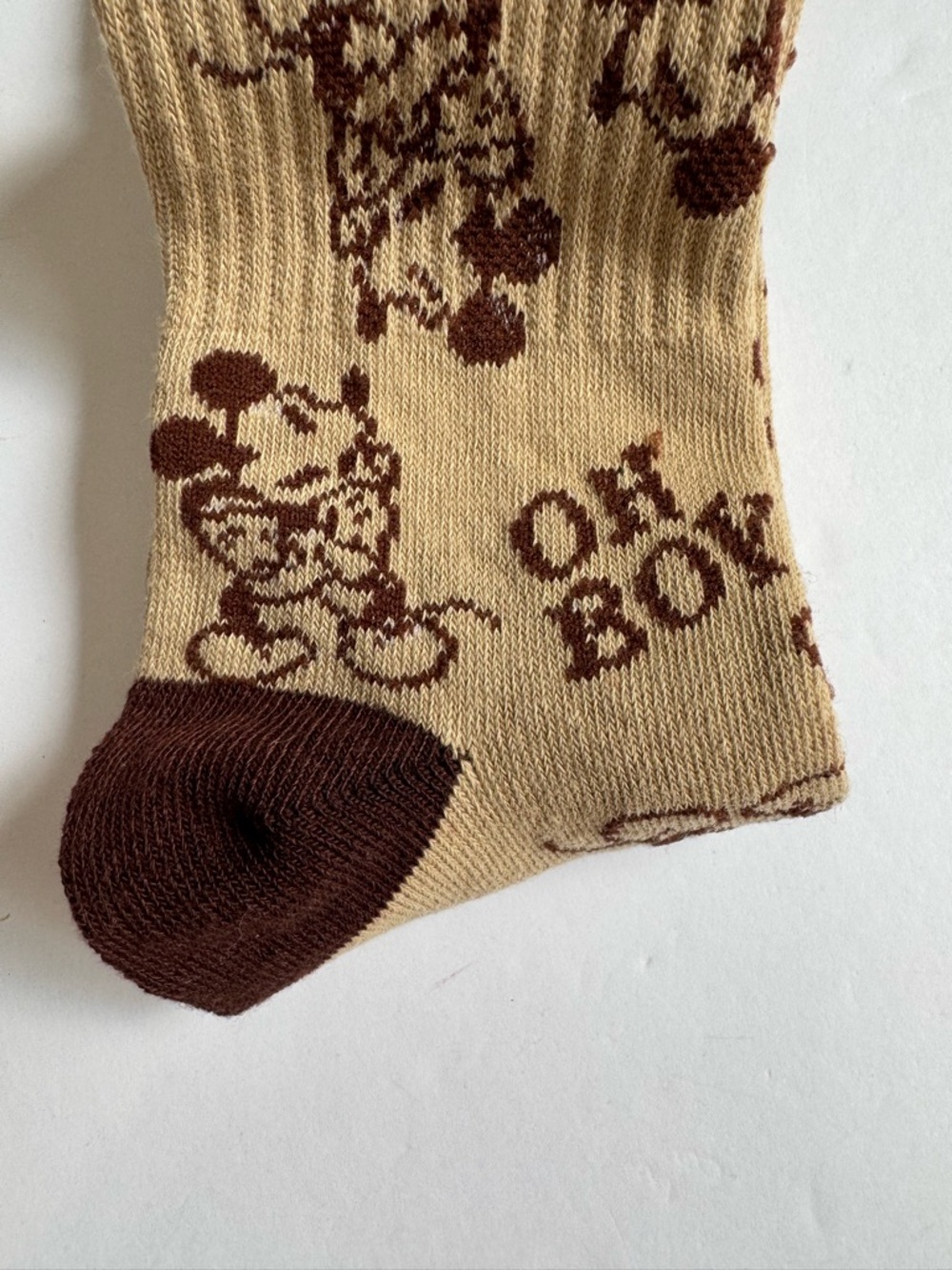 Disney Mickey Mouse Tan Brown Oh Boy Novelty Crew Socks 9-13 NWT - Picture 6 of 8